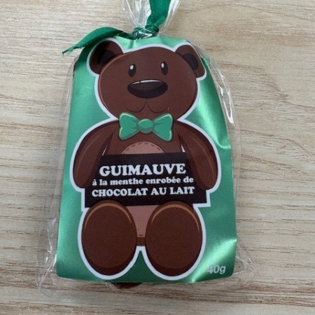 Guimauve menthe et chocolat au lait en forme d'ourson