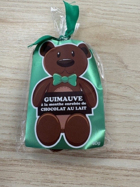 Guimauve menthe et chocolat au lait en forme d'ourson