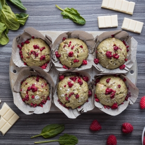 Muffins framboises, épinards et chocolat blanc - Tout en pot 1